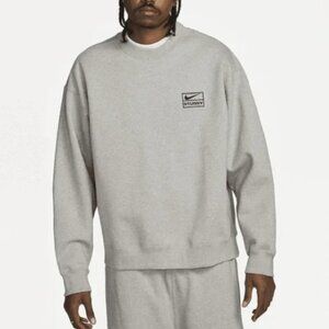 Share Nike Stussy Crewneck Fleece Sz XL Crew Sweatshirt DO9337-063 Heather Grey